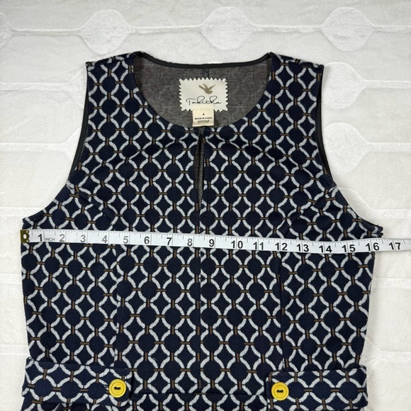 Tabitha Anthropologie Womens Navy Geometric A Line Mini Dress Size 4 Retro Chic - Picture 8 of 15